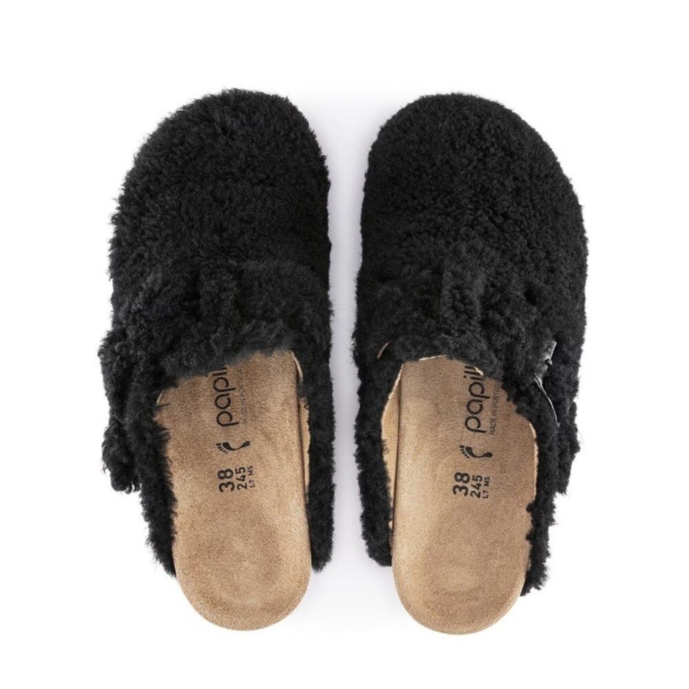 Birkenstock Papillion Black Shearling Cork Wedge Clog Mule EU 38 US 7 Wm’s NWT - Picture 5 of 12